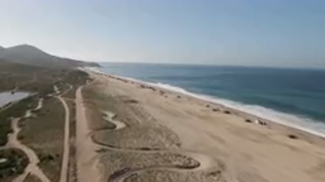 MIGRINO BCS MEXICO-2023: Aerial View of Pristine Beach With Sand and Water