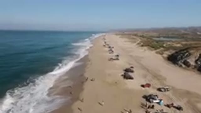 MIGRINO BCS MEXICO-2023: Arafly Beach With Many People And Cars On It And A Few