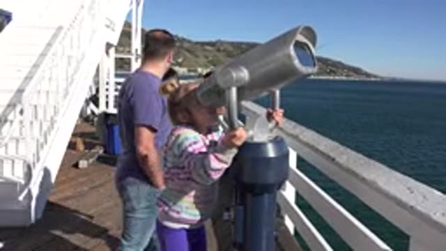 MALIBU CALIFORNIA-2020: On A Beautiful Sunny Day A Little Girl With Blond Hair Plays Aboard Ferry