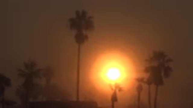 HUNTINGTON BEACH CALIFORNIA-2020: The Sun Sets Behind Palm Trees In The Desert