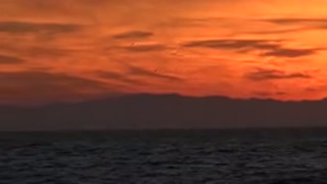 HUNTINGTON BEACH CALIFORNIA-2020: Beautiful Orange Sunset With Two Birds Flying