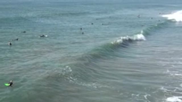 HUNTINGTON BEACH CALIFORNIA-2020: People Are Swimming In The Clear Water Of Sea
