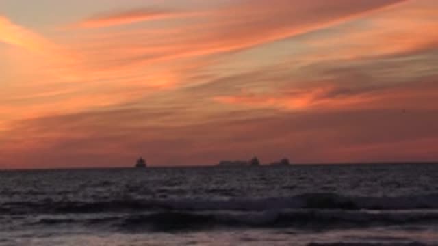 HUNTINGTON BEACH CALIFORNIA-2020: Beautiful Colored Sunset By The Sea Shore