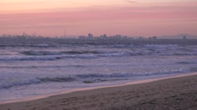 HUNTINGTON BEACH CALIFORNIA-2020: View Of Ocean Waves And Empty Beach On A Clear Day