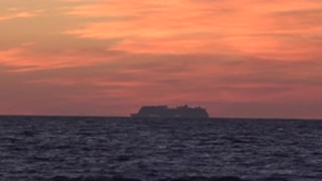 HUNTINGTON BEACH CALIFORNIA-2020: Beautiful View Of Sunset With A Cruise Ship In