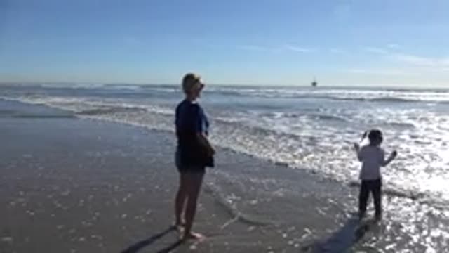 HUNTINGTON BEACH CALIFORNIA-2020: Child Playing With Her Mum On The Lake Shore