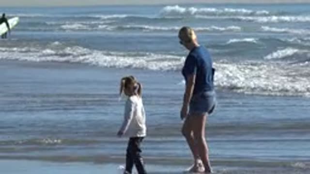 HUNTINGTON BEACH CALIFORNIA-2020: A Family Decides to Walk on the Shore