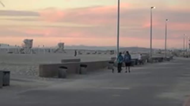 HUNTINGTON BEACH CALIFORNIA-2020: Two Adult People Walking With A Small Dog In A