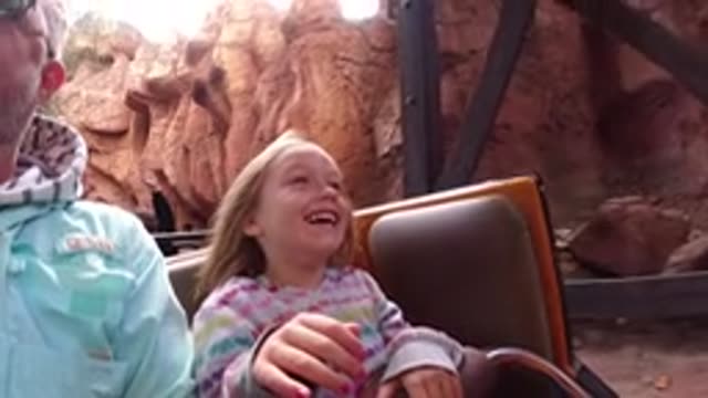 DISNEYLAND CALIFORNIA-2020: Riding A Mine Shaft Roller Coaster As Father And Daughter