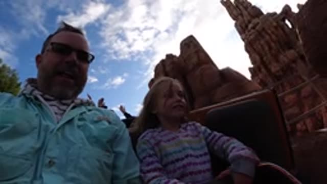 DISNEYLAND CALIFORNIA-2020: Father And Daughter Ride A Grand Canyon Themed Roller Coaster