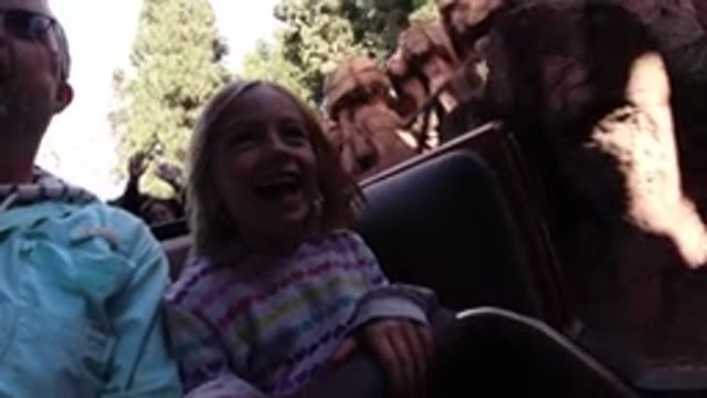 DISNEYLAND CALIFORNIA-2020: Slow Motion Video Showing Little Girl And Old Man Riding Roller Coaster