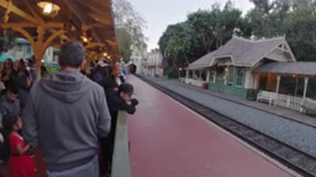 DISNEYLAND CALIFORNIA-2020: A Lot of People Waiting in Queue for a Train