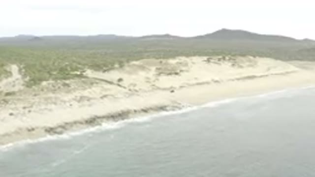 Aerial View Of Sandy Beach And Coastal Dunes