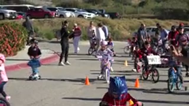 CABO SAN LUCAS MEXICO-2020: Little Kids Riding Bikes On A Course Around Cones As