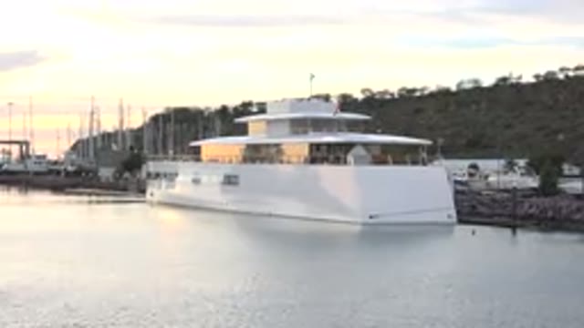 CABO SAN LUCAS MEXICO-2020: White Mega Yacht With Three Floors Moored In A