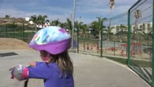 LOS CABOS MEXICO-2019: Little Girl Starts Again With Her Scooter In The Playground