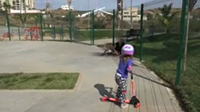 LOS CABOS MEXICO-2019: A Girl Child Is Riding On A Kick Scooter For Kids In The