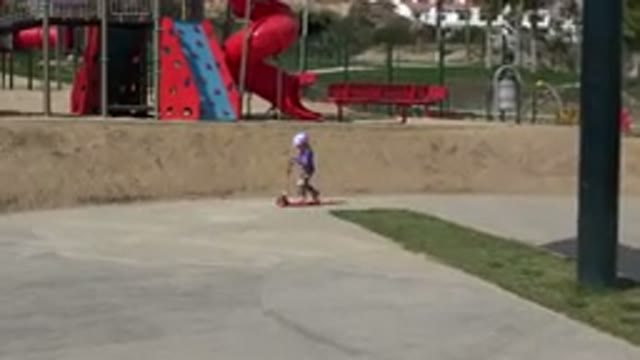 LOS CABOS MEXICO-2019: A Little Girl Practicing Scooter Skateboard