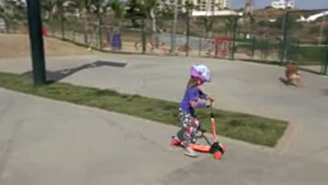 LOS CABOS MEXICO-2019: Little Girls First Time Riding A Scooter Is Applaud By Parents