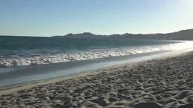 LOS CABOS MEXICO-2019: A Person Walks On The Beach Sand Beside The Blue Sea