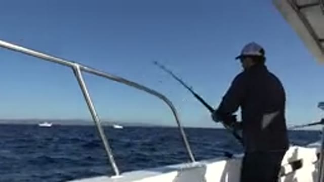 LOS CABOS MEXICO-2019: Man Fishing In A Boat On The Sea