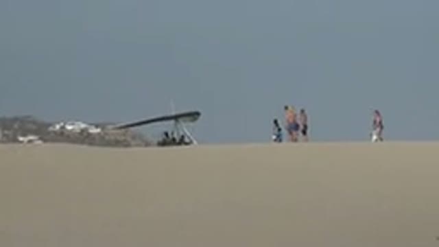 LOS CABOS MEXICO-2019: Beach With A Hang Glider, People On Vacation And A Dog