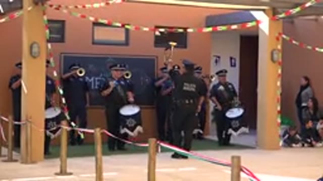 SAN JOSE DEL CABO MEXICO-2019: Men In Uniform Playing Drums And Trumpets At A Festival