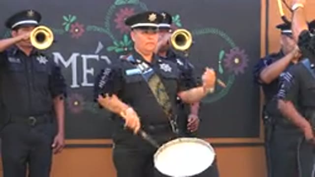 SAN JOSE DEL CABO MEXICO-2019: Men Wearing Uniforms Playing Drums And Trumpets