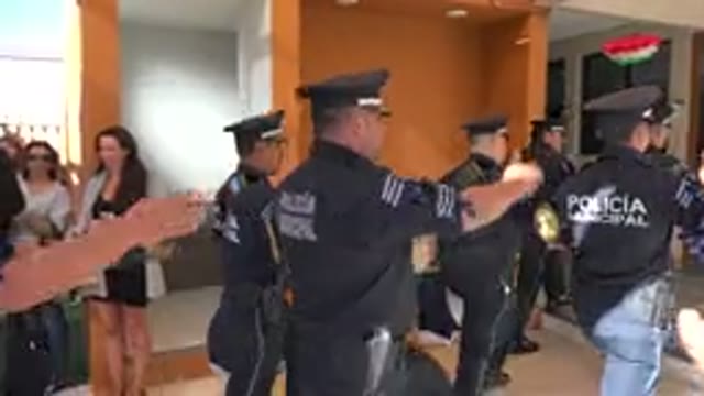 SAN JOSE DEL CABO MEXICO-2019: Police March In Unison Carrying Weapons