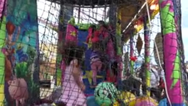 SAN JOSE DEL CABO MEXICO-2019: Little Girl Jumping In Bouncy House Filled With Balls