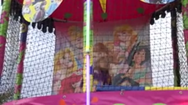 SAN JOSE DEL CABO MEXICO-2019: Little Blond-Hair Girl Having Fun On A Trampoline