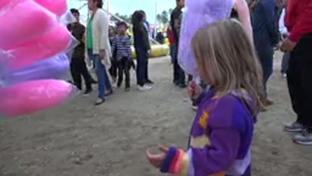 SAN JOSE DEL CABO MEXICO-2019: A Girl Holds A Large Purple Piece Of Cotton Candy