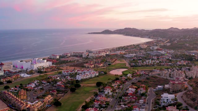 SAN JOSE DEL CABO MEXICO-2021: Coastal Town Sunset with Ocean and Mountain View