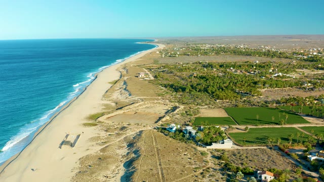 TODOS SANTOS BCS MEXICO-2021: Gentle Ocean Waves Along Sandy Beach and Coastal Fields