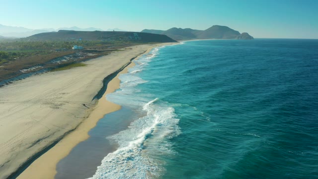 TODOS SANTOS BCS MEXICO-2021: Gentle Ocean Waves Lapping Sandy Shore From Above