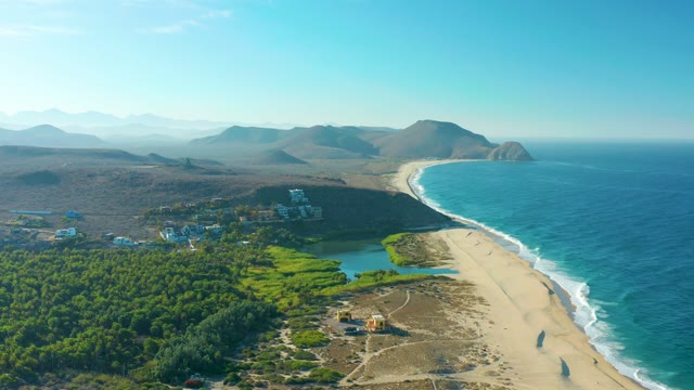 TODOS SANTOS BCS MEXICO-2021: Sandy Shore and Ocean Waves with Mountain Backdrop