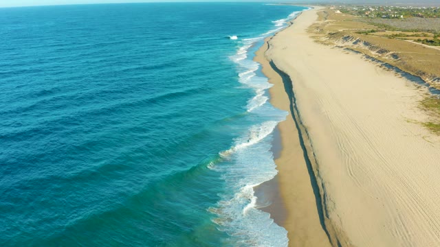 TODOS SANTOS BCS MEXICO-2021: Gentle Ocean Waves Lapping Sandy Shore From Above