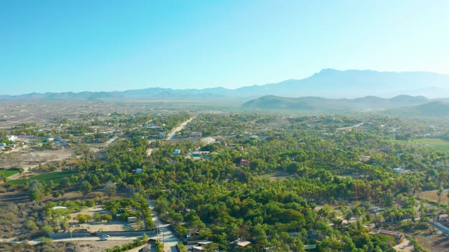 TODOS SANTOS BCS MEXICO-2021: Suburban Area with Tree-Lined Streets and Distant Mountains