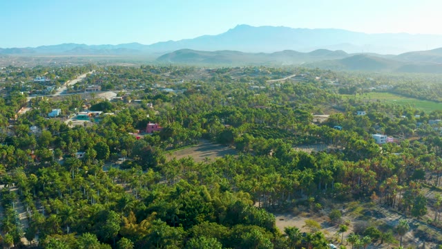 TODOS SANTOS BCS MEXICO-2021: Suburban Neighborhood with Tree-Covered Terrain and Distant Mountains