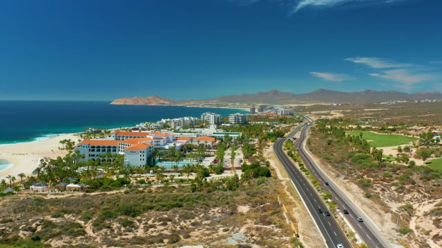 MARQUIS LOS CABOS MEXICO-2021: Coastal Resort and Highway with Moving Traffic