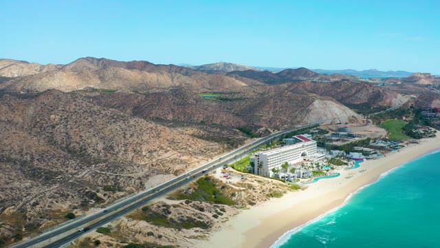 MARQUIS LOS CABOS MEXICO-2021: Coastal Highway, Hotel, and Sandy Beach Aerial