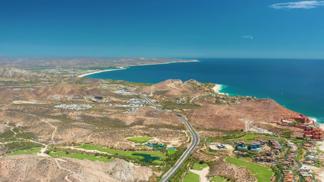 MARQUIS LOS CABOS MEXICO-2021: Coastal Highway and Mountainous Shoreline Aerial