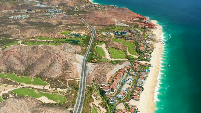 MARQUIS LOS CABOS MEXICO-2021: Coastal Highway with Moving Vehicle and Beachfront