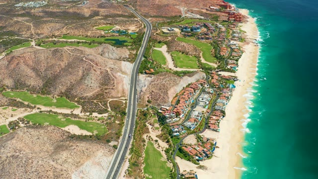 MARQUIS LOS CABOS MEXICO-2021: Coastal Road with Moving Car From Above