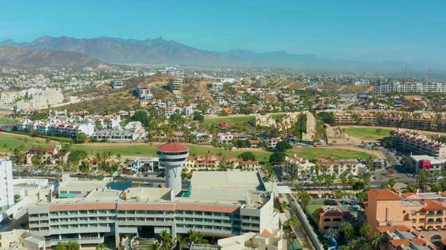 SAN JOSE DEL CABO BCS MEXICO-2021: Panning City View with Prominent Water Tower