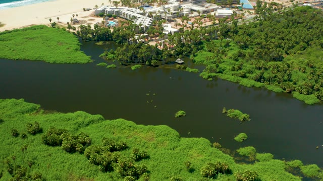 SAN JOSE DEL CABO BCS MEXICO-2021: Lagoon, Mangroves, and Coastal Resort Buildings