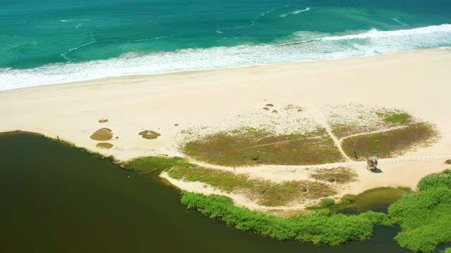 SAN JOSE DEL CABO BCS MEXICO-2021: Sandy Beach and River Estuary with Ocean Waves