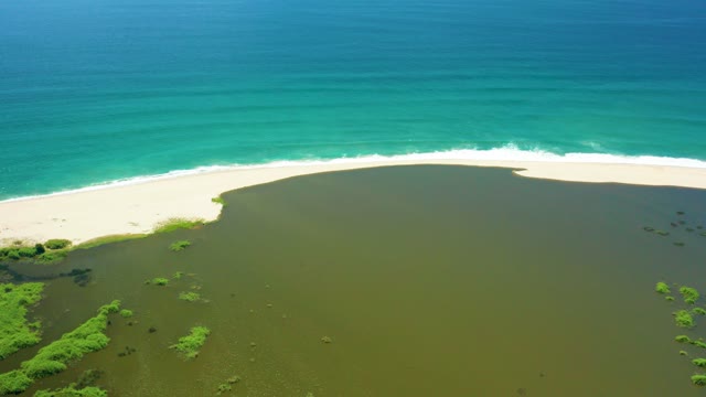 SAN JOSE DEL CABO BCS MEXICO-2021: Mangrove Lagoon and Sandy Beach by Turquoise Ocean