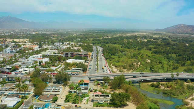 SAN JOSE DEL CABO BCS MEXICO-2021: City River and Highway Traffic From Above