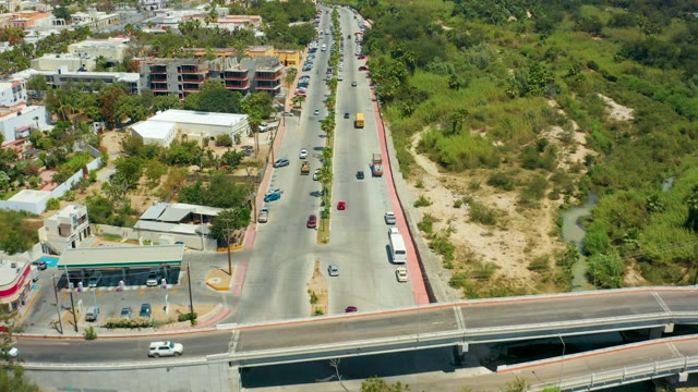 SAN JOSE DEL CABO BCS MEXICO-2021: Overhead View of a Multi-lane Road with Moving Traffic